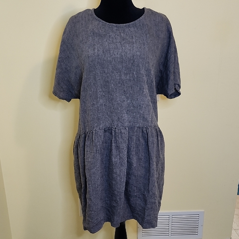 Epic Gray Relaxed Fit Linen Dress  Pockets XL